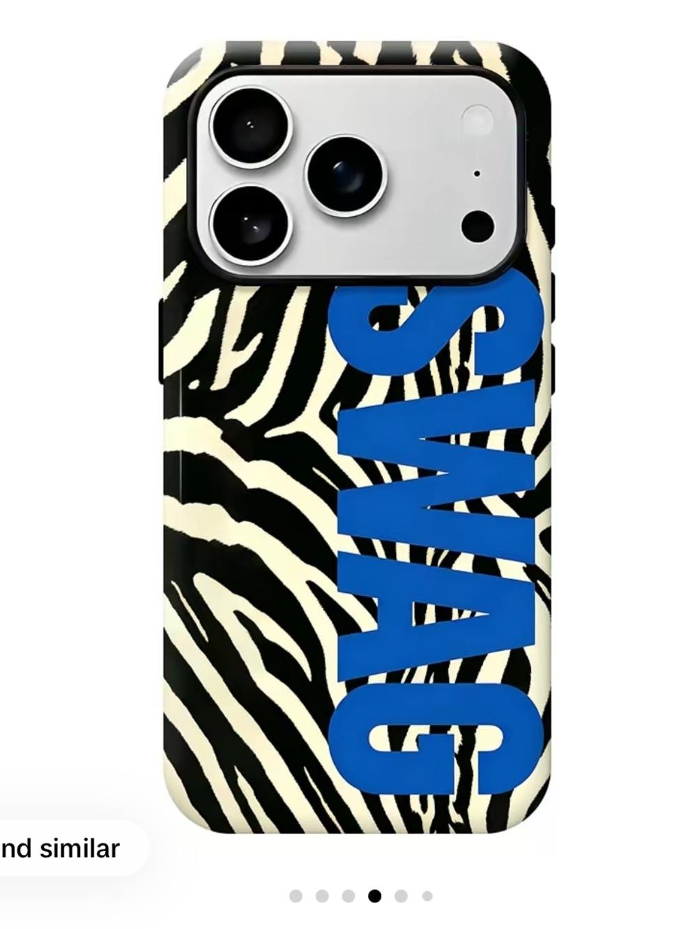 iPhone 17 pro max Zebra Print Phone Case with Blue SWAG lettering